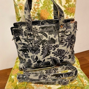 Armani Jeans, polyurethane, crossbody bag with‎ gray and black foliage print